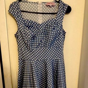 Belle Poque Blue and White Polka Dot Retro Dress Size M